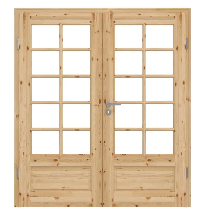 Widok frontowy modelu Typ 02-SP 10, sosna, drewno lite, drzwi dwuskrzydłowe z ościeżnicą - Kilsgaard