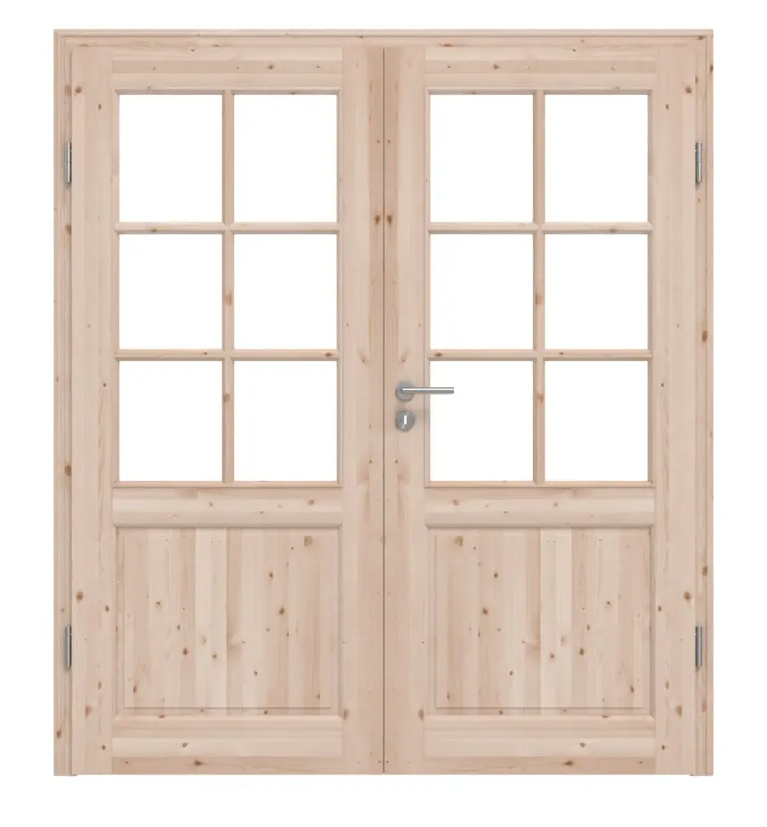 KILSGAARD drzwi dwuskrzydłowe Typ 02 Świerk drewno lite ze szprosem SP-6 z ościeżnicą