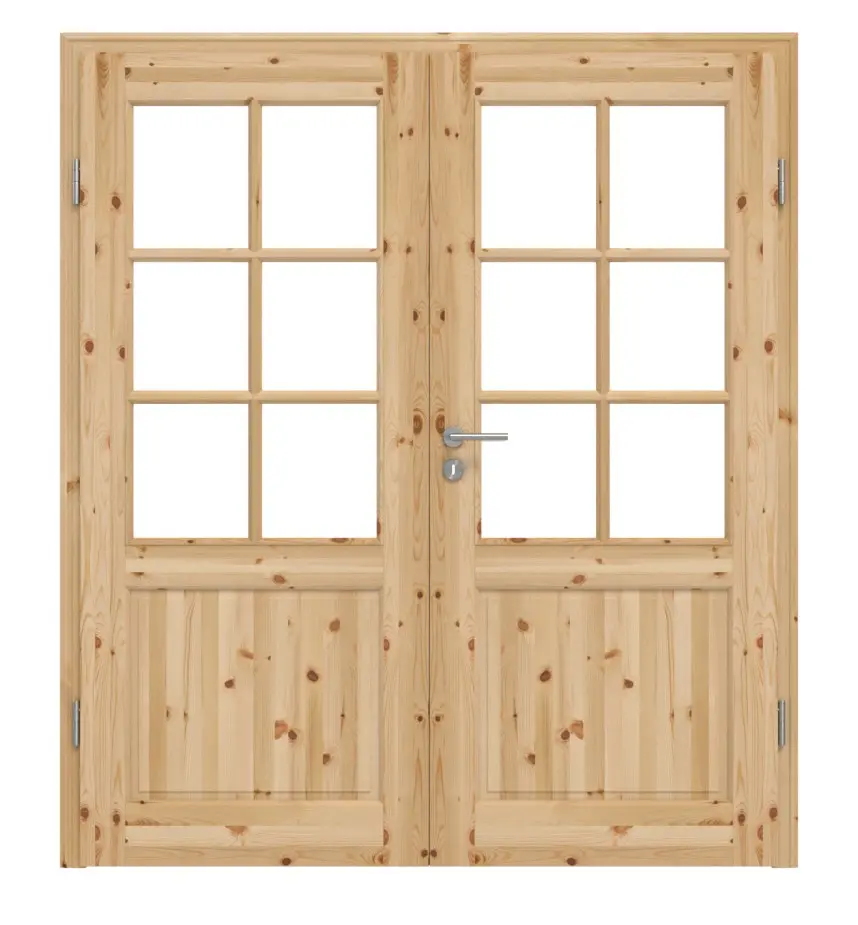 KILSGAARD Drzwi podwójne Typ 02 Sosna Lite drewno z przeszkleniem SP-6 z ościeżnicą