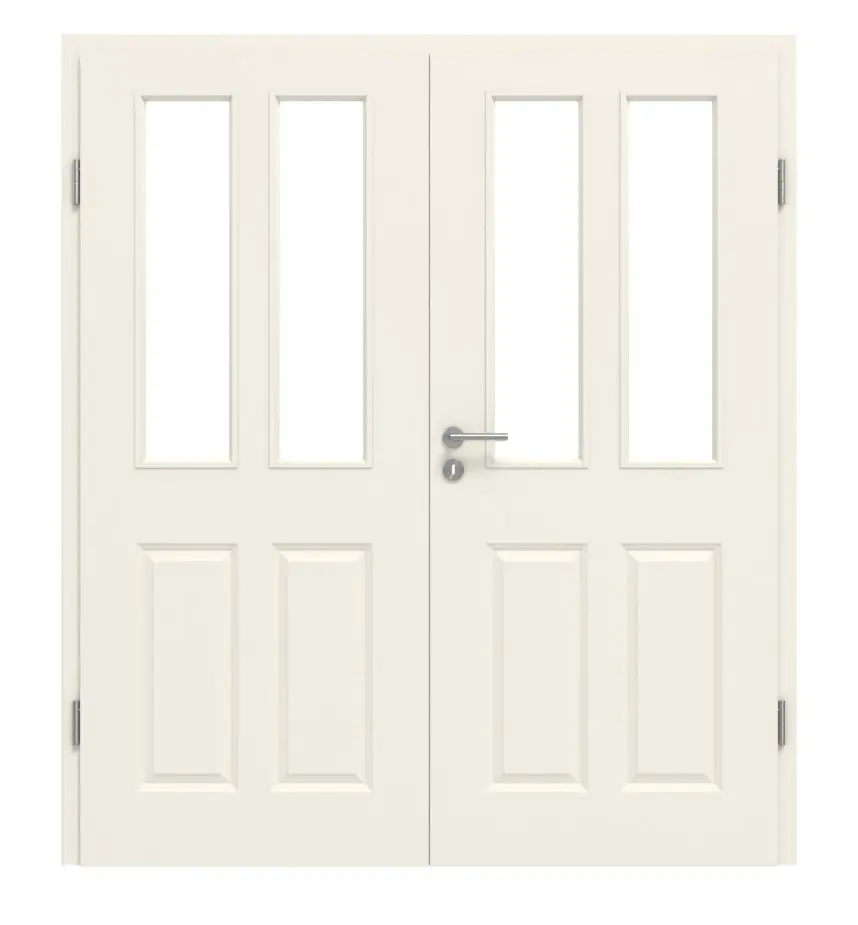 KILSGAARD drzwi dwuskrzydłowe typ 20-04 białe lakierowane z przeszkleniem LA-2 z ościeżnicą
