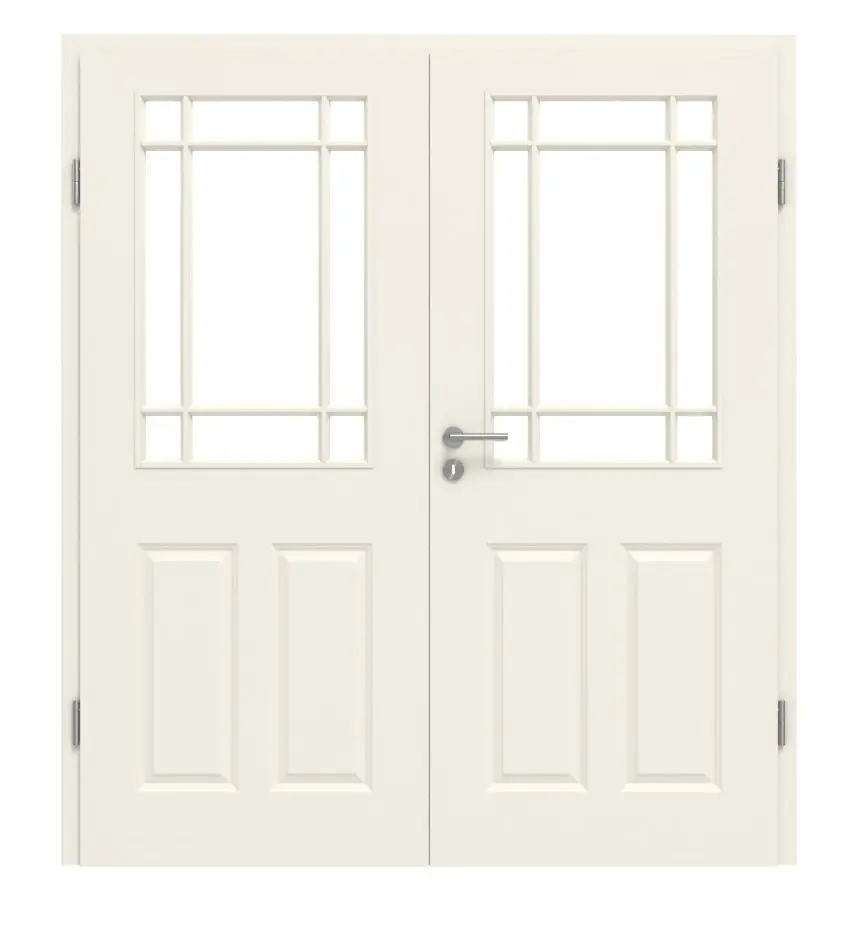 KILSGAARD drzwi dwuskrzydłowe typ 20-04 białe lakierowane z ramą szprosową SF-9 i ościeżnicą
