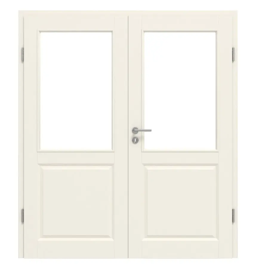 KILSGAARD Drzwi podwójne Typ 20 lakierowane na biało z przeszkleniem z ościeżnicą