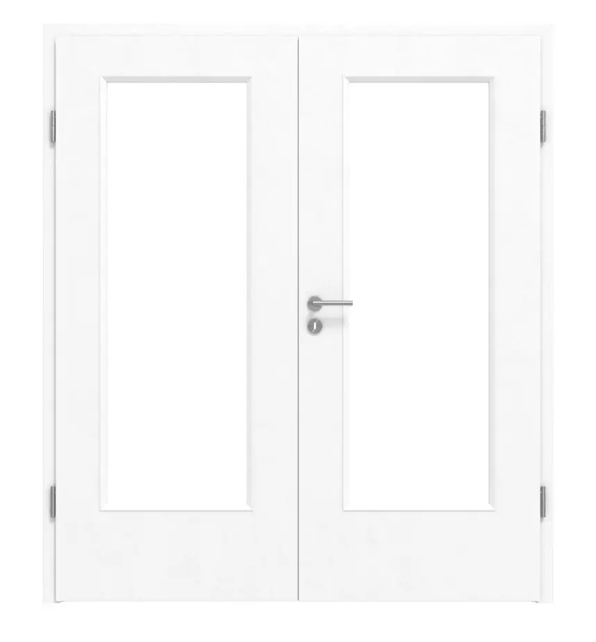 KILSGAARD Drzwi podwójne Typ 43 Jesion Biały Lamikor z przeszkleniem z ościeżnicą