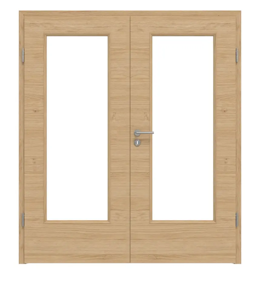 KILSGAARD Drzwi podwójne Typ 44 Dąb europejski sęki trend lakierowane Fornirowane z drewna naturalnego z przeszkleniem z ościeżnicą