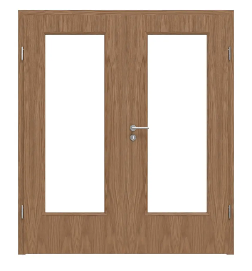 Widok frontowy typu 44-LA dąb naturalny lakierowane fornirowane drewnem litym drzwi dwuskrzydłowe z ościeżnicą - Kilsgaard