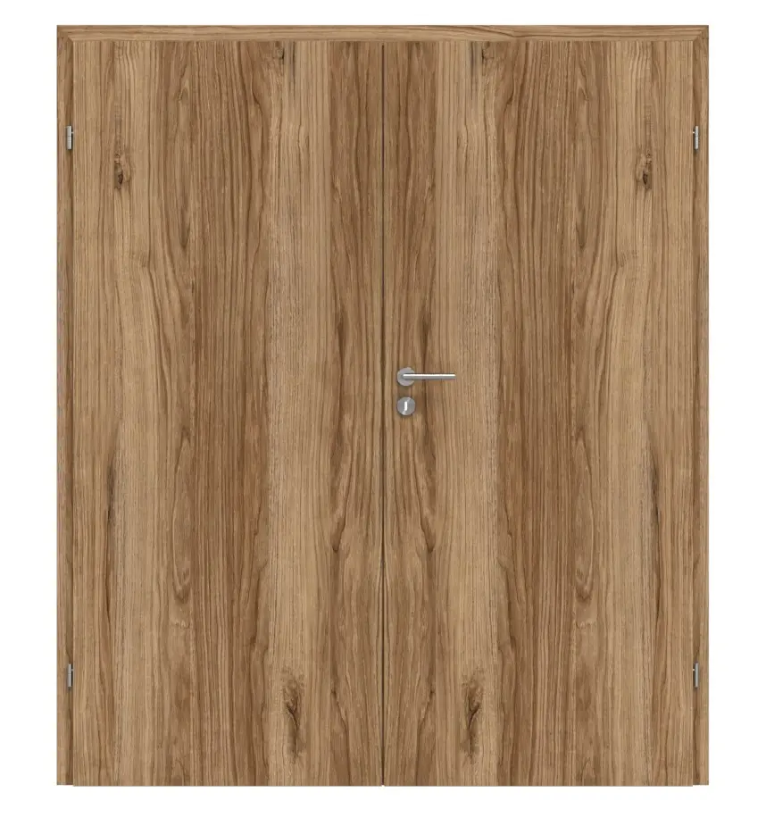 Widok frontowy drzwi dwuskrzydłowych Zano M1 honey Catania folia dekoracyjna z ościeżnicą