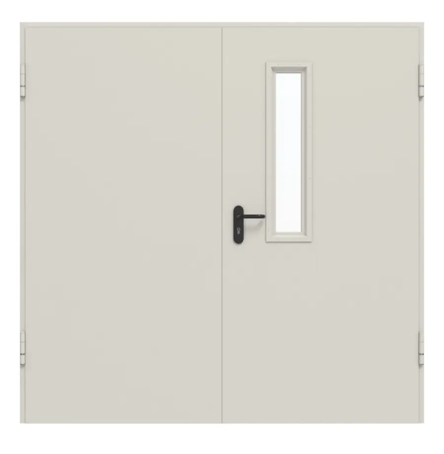 Widok frontowy zestawu stalowych drzwi wewnętrznych wielofunkcyjnych D65-2 OD z LA-B1 w skrzydle aktywnym wraz z ościeżnicą blokową - Hörmann