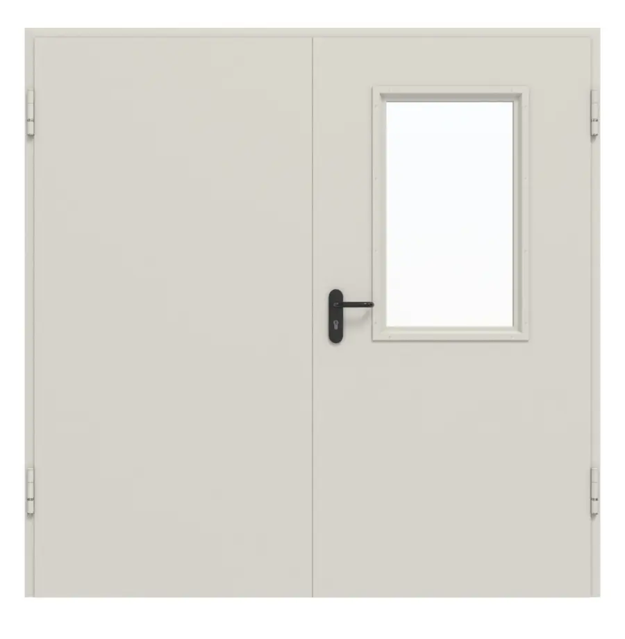 HÖRMANN kompletny zestaw stalowych drzwi zewnętrznych wielofunkcyjnych D65-2 OD z przeszkleniem LA-B2 w aktywnym skrzydle, wraz z ościeżnicą narożną i uzupełniającą Vario B53