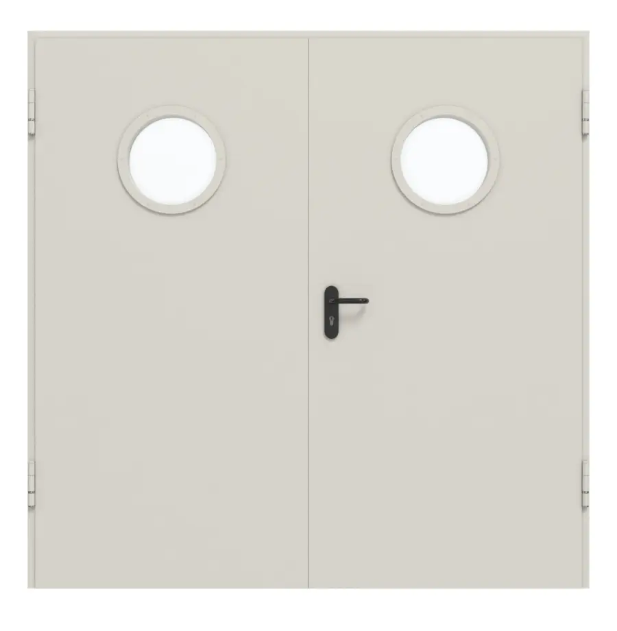 Widok frontowy zestawu stalowych drzwi wewnętrznych wielofunkcyjnych D65-2 OD z zaokrąglonym LA i ościeżnicą blokową - Hörmann.