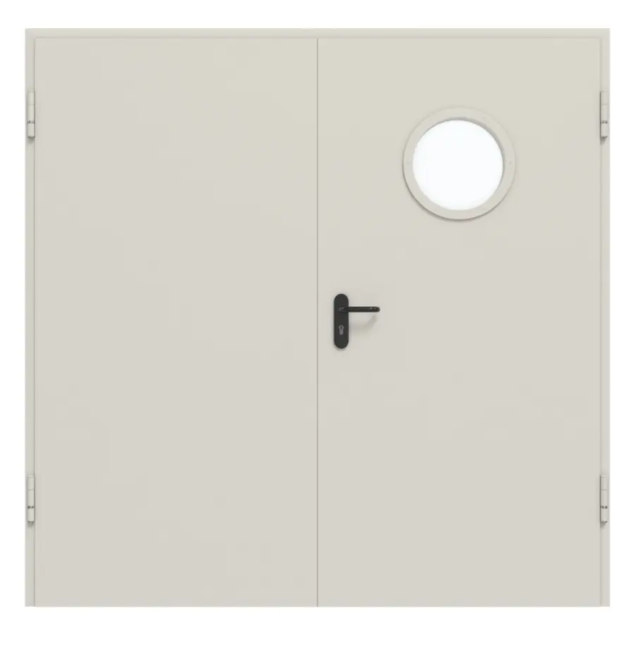 HÖRMANN kompletny zestaw stalowe drzwi zewnętrzne wielofunkcyjne D65-2 OD z okrągłym przeszkleniem w aktywnym skrzydle wraz z ościeżnicą DryFix