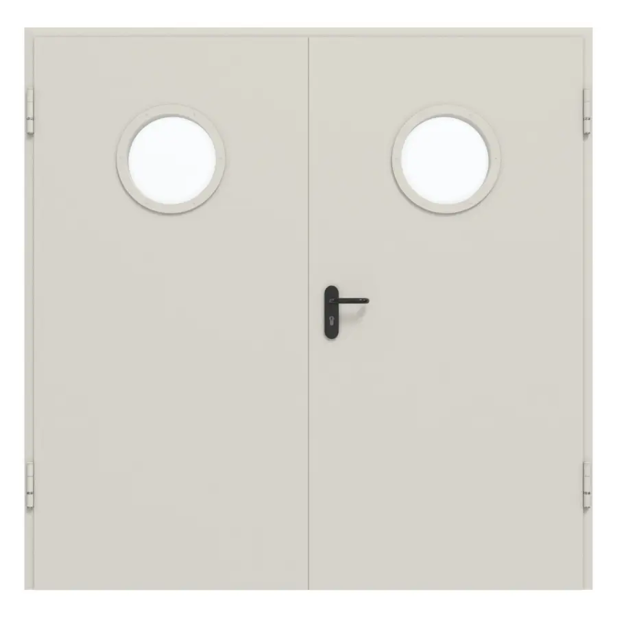 HÖRMANN kompletny zestaw stal drzwi zewnętrzne wielofunkcyjne D65-2 OD z okrągłym przeszkleniem w tym ościeżnica narożna i uzupełniająca Vario B53