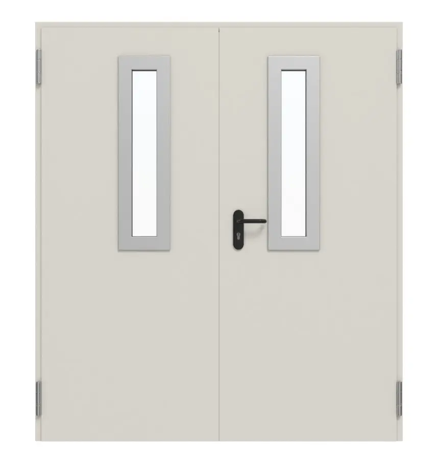 TECKENTRUP kompletny zestaw 2-skrzydłowe stalowe drzwi wielofunkcyjne dw 42-2 z oszkleniem prostokątnym wycięcie 1 inkl. ościeżnica narożna