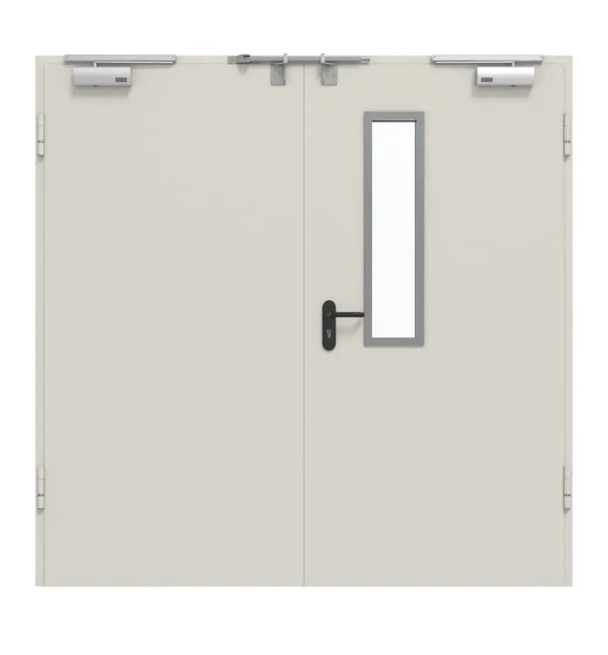 Zestaw drzwi wewnętrznych HÖRMANN, 2-skrzydłowy Stal z funkcją przeciwpożarową H3-2 OD z przeszkleniem LA-B1 w aktywnym skrzydle wraz z ościeżnicą DryFix