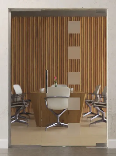 Zdjęcie drzwi wahadłowych szklanych Cinque Motiv matowy ze stałym elementem bocznym DORMA Mundus BTS Wariant 2 - Erkelenz