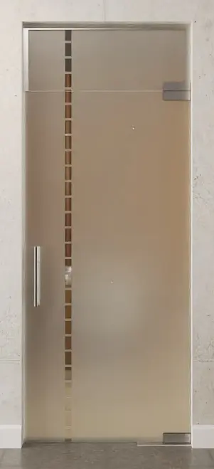 Zdjęcie szklanych drzwi wahadłowych z motywem Algo, przezroczyste, z naświetlem DORMA Mundus BTS wariant 7 - Erkelenz