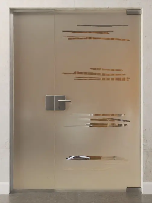 Zdjęcie przezroczystych drzwi całoszklanych z motywem Bukareszt i stałym elementem bocznym DORMA Mundus wariant 1 - Erkelenz