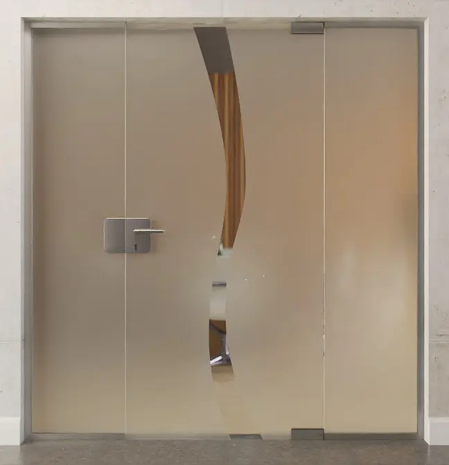 Zdjęcie drzwi całoszklanych Bergamo z motywem przezroczystym i dwoma stałymi elementami bocznymi, DORMA Mundus wariant 2 - Erkelenz