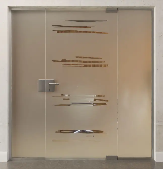 Zdjęcie drzwi całoszklanych przezroczystych z motywem Bukarest z dwoma stałymi elementami bocznymi DORMA Mundus Wariant 2 - Erkelenz