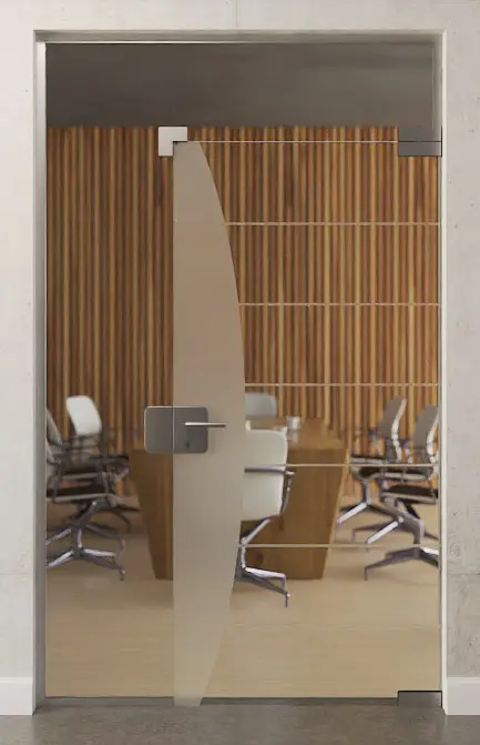 Zdjęcie drzwi całoszklanych z motywem Amara matowy, ze stałym elementem bocznym i naświetlem DORMA Mundus Wariant 6 - Erkelenz.