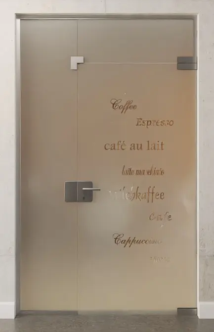 Zdjęcie drzwi całoszklanych Cafe 2 motyw przezroczysty ze stałym elementem bocznym i nadświetlem DORMA Mundus Variante 6 - Erkelenz