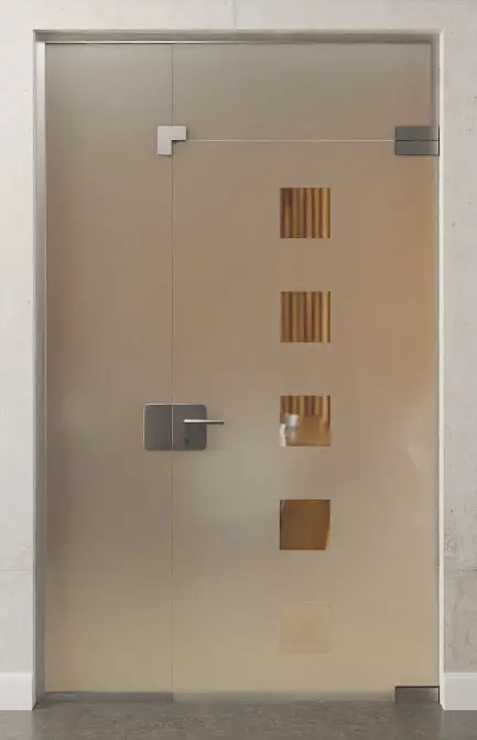 Zdjęcie drzwi całoszklanych Cinque motyw przezroczysty ze stałym elementem bocznym i naświetlem DORMA Mundus wariant 6 - Erkelenz