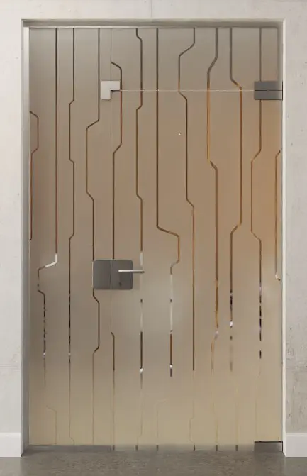 Zdjęcie drzwi całoszklanych z przezroczystym motywem Curves, elementem bocznym i nadświetlem DORMA Mundus Variante 6 - Erkelenz