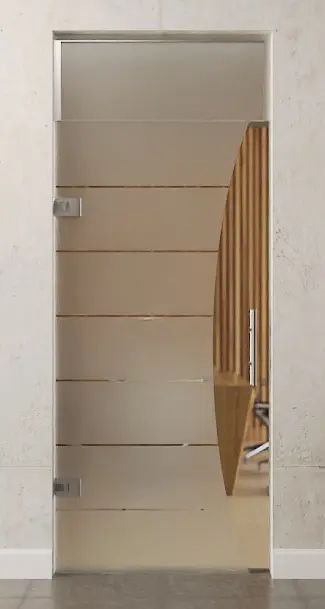 Zdjęcie szklanych drzwi wahadłowych z naświetlem, motyw Amara przezroczysty, DORMA Tensor wariant 1 - Erkelenz