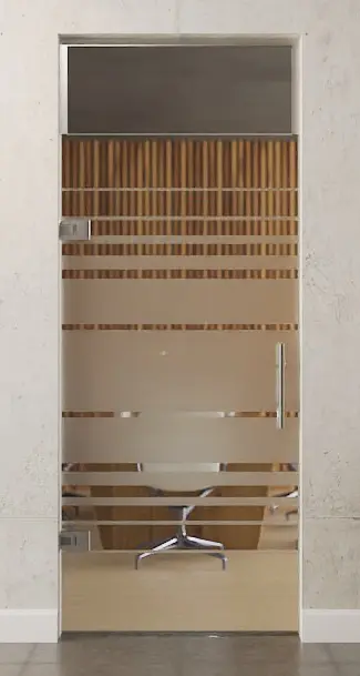 Zdjęcie drzwi wahadłowych szklanych z motywem Selina matowy z naświetlem DORMA Tensor Wariant 1 - Erkelenz