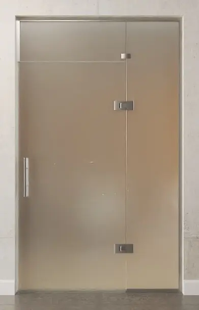 W pełni matowe szklane drzwi wahadłowe z elementem bocznym i naświetlem DORMA Tensor szkło do szkła, wariant 4 – Erkelenz