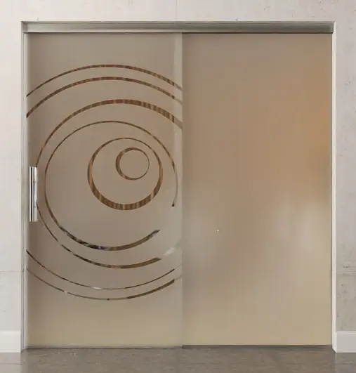 Zdjęcie szklanych drzwi przesuwnych z motywem Lira przezroczysty ze stałym elementem bocznym Sigma Flexible Wariant 1 - Erkelenz