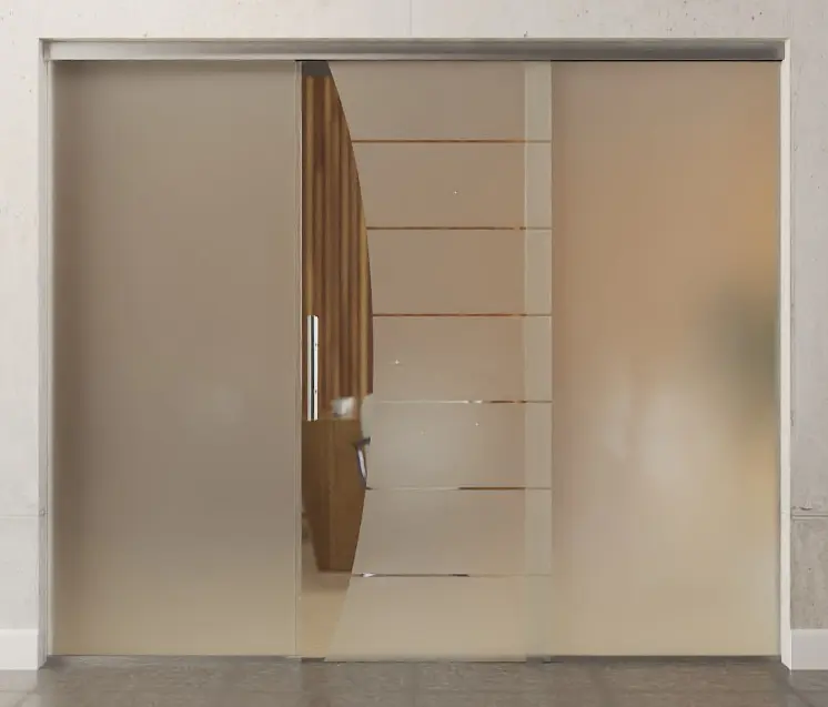 Zdjęcie drzwi przesuwnych szklanych Amara motyw przezroczysty z dwoma stałymi elementami bocznymi Sigma Flexible Wariant 2 - Erkelenz