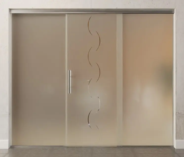 Zdjęcie drzwi przesuwnych szklanych Atessa motyw przezroczysty z dwoma stałymi elementami bocznymi Sigma Flexible Wariant 2 - Erkelenz