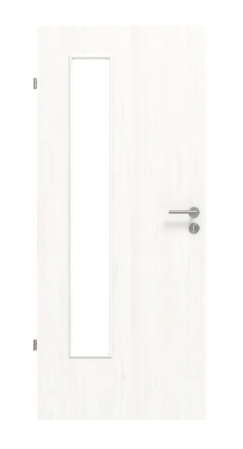 Widok frontowy drzwi wewnętrznych biel pino LA 24 po stronie zawiasów Basic Durat - Huga
