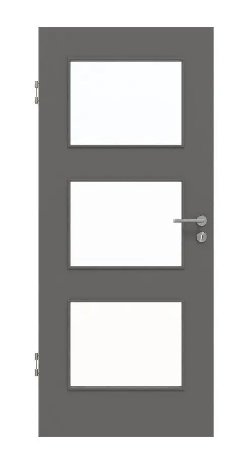 Widok frontowy drzwi wewnętrznych Huga Hygge szary RAL 7037 Duradecor Basic z przeszkleniem LA 11