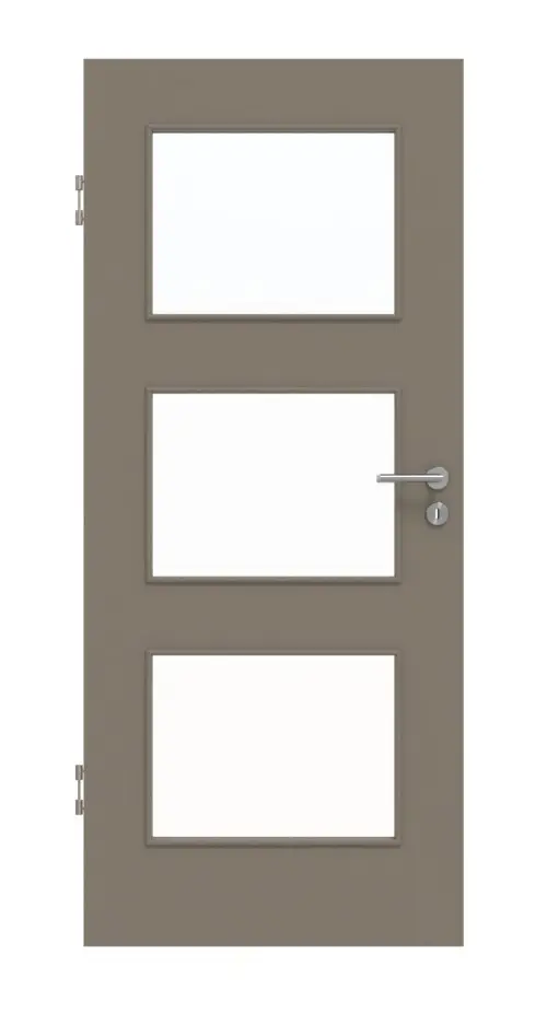 Widok frontowy drzwi wewnętrznych taupe (kolor ciemnoszaro-brązowy) RAL 7048 LA 11 lakier matowy Basic - Huga