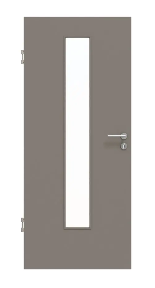 Widok frontowy koloru taupe (kolor ciemnoszaro-brązowy) RAL 7048 LA 24 na środku drzwi wewnętrzne lakierowane Basic - Huga