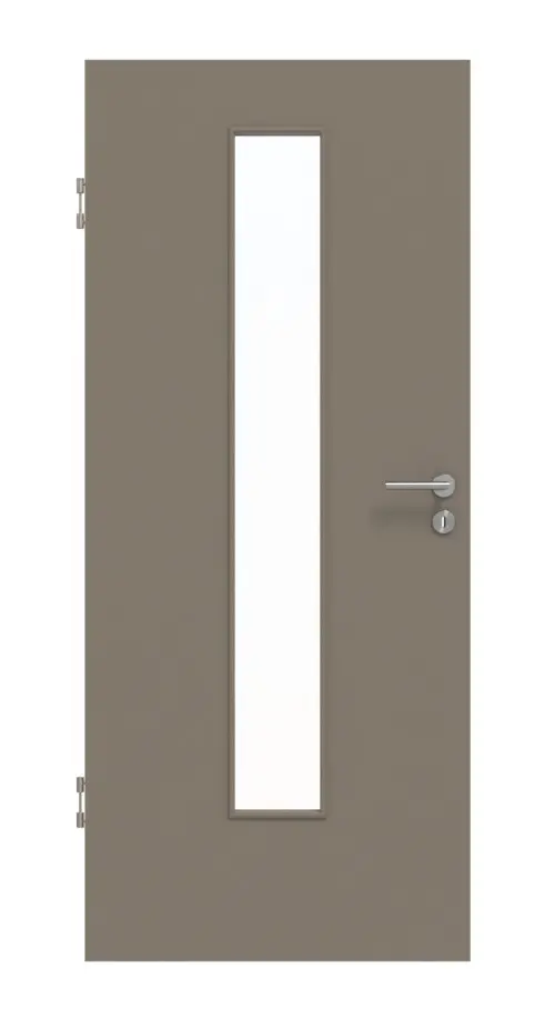 Widok frontowy drzwi wewnętrznych Huga Basic, lakier matowy taupe (kolor ciemnoszaro-brązowy) RAL 7048, LA 24 na środku