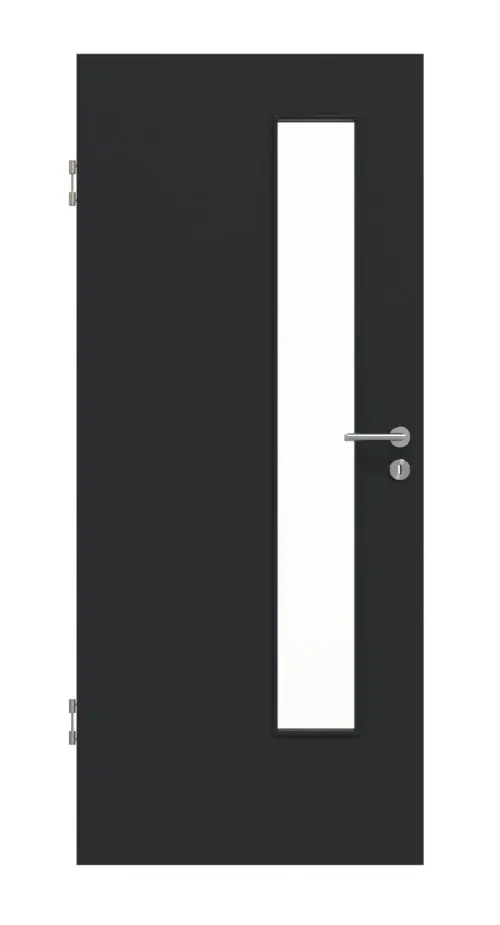 Widok frontowy: antracyt RAL 7016, LA 24 od strony zamka, lakier matowy Basic, drzwi wewnętrzne - Huga