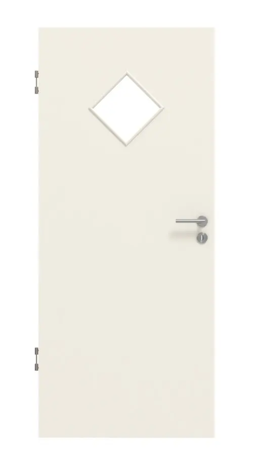 Widok frontowy białych drzwi wewnętrznych podobnych do RAL 9010 LA 6 karo lakier Basic - Huga