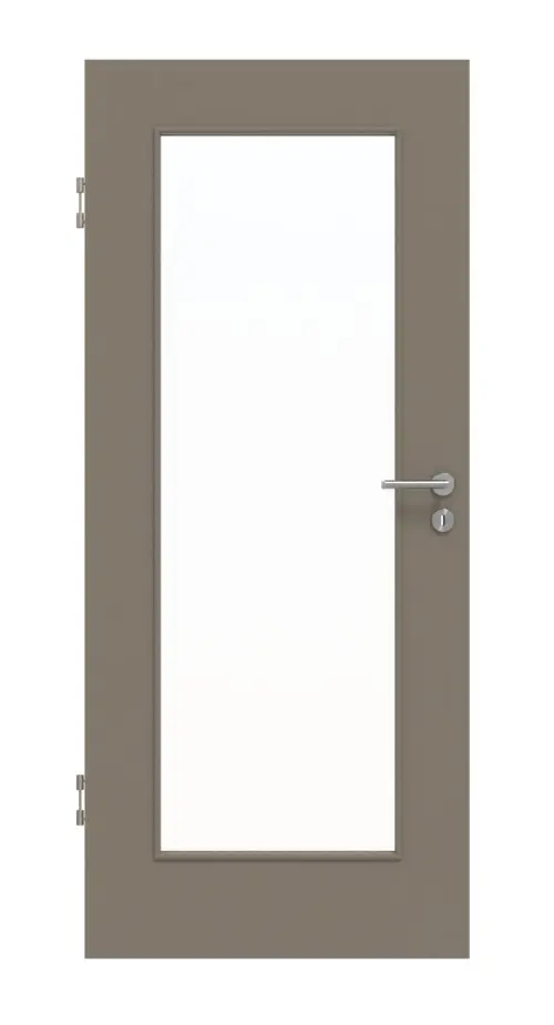 Widok frontowy drzwi wewnętrznych taupe (kolor ciemnoszaro-brązowy) RAL 7048 LA 8 lakier matowy Basic - Huga