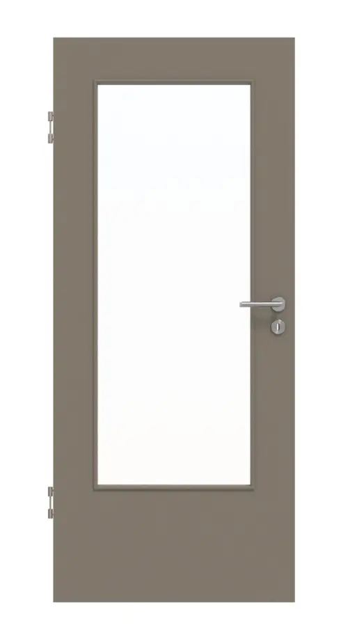 Widok frontowy drzwi wewnętrznych Huga Basic, lakier matowy, taupe (kolor ciemnoszaro-brązowy) RAL 7048 DIN-LA