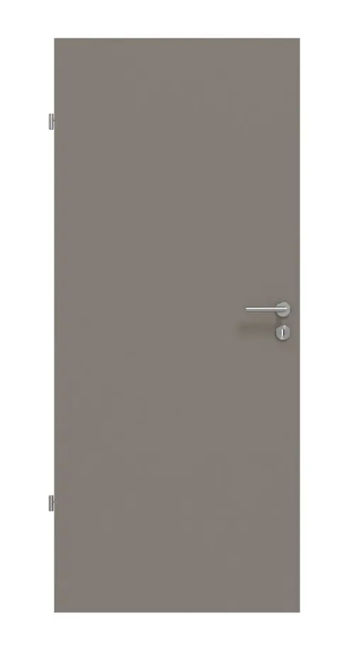 Widok frontowy drzwi wewnętrznych lakierowanych Basic w kolorze taupe (kolor ciemnoszaro-brązowy) RAL 7048 - Huga