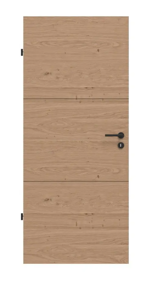 Widok frontowy drzwi wewnętrznych Black 31 marki HÖRMANN, dąb sękaty wzdłuż, matowy, fornirowane drewnem naturalnym.