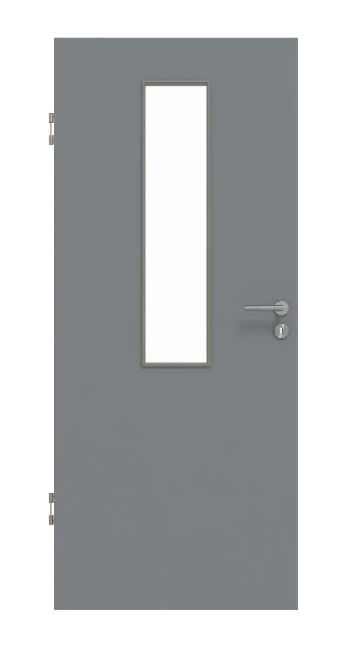 Widok frontowy drzwi wewnętrznych Hygge szary ultramatowy 4 LA na środku Basic - Huga