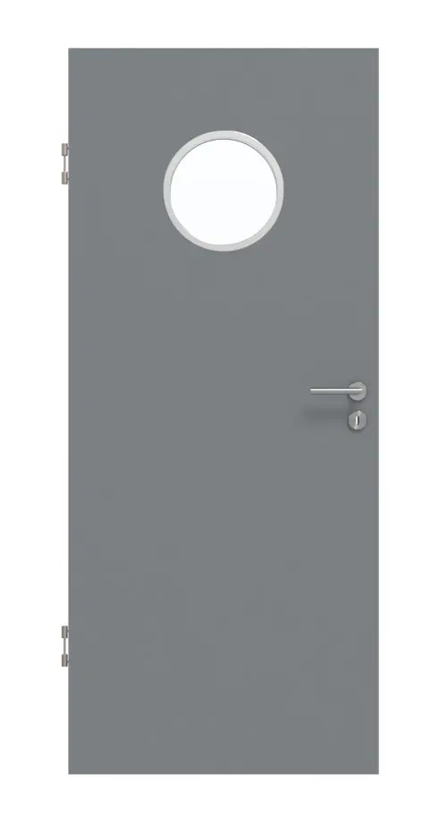Widok frontowy drzwi wewnętrznych Hygge szary ultramatowy LA Bullauge Basic - Huga