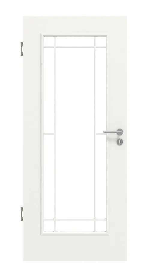 Widok frontowy drzwi wewnętrznych HUGA styl wiejski 1 biały lakier klasyczny z przeszkleniem LA Lugano