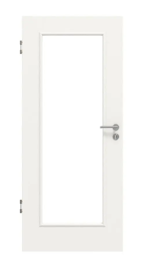Widok frontowy drzwi wewnętrznych styl wiejski 1 marki HUGA biały lakier klasyczny z przeszkleniem LA