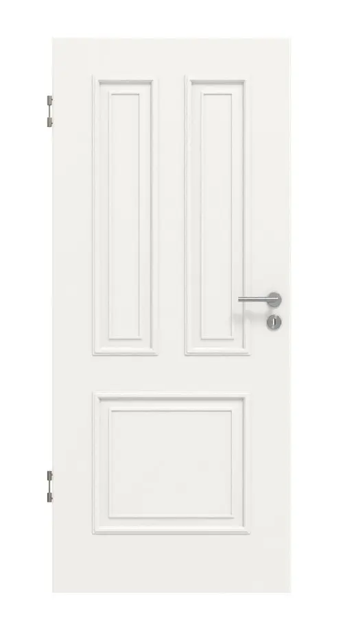 Widok frontowy drzwi wewnętrznych HUGA, styl wiejski 3, biały lakier klasyczny