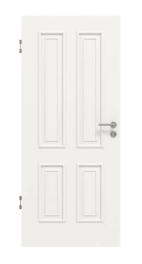 Widok frontowy drzwi wewnętrznych marki HUGA styl wiejski 4 biały lakier klasyczny