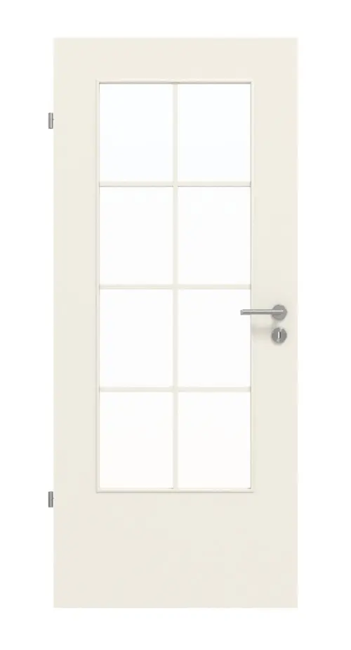 Widok frontowy biały lakier Uni LÖ 23 z ramką szprosową 8 pól panele laminowane (CPL) Duritop Optima drzwi wewnętrzne - Jeld-Wen